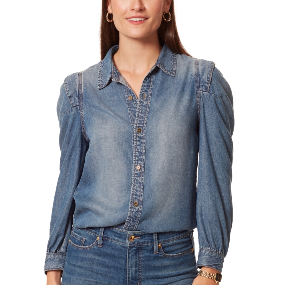 Anne Klein Blue Denim Button-Down Shirt